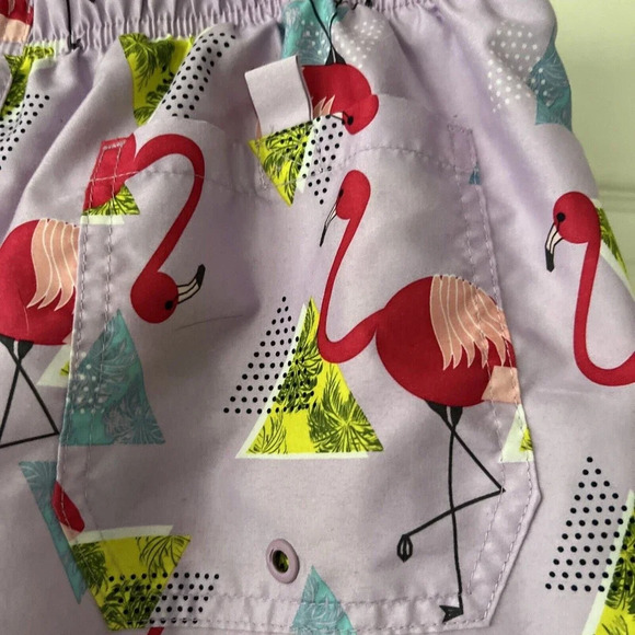George Mens Flamingo Swim Trunks Size Medium 32-34 Pockets Drawstring Lined - Picture 6 of 12